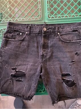H&M Black Distressed Denim Jean Shorts